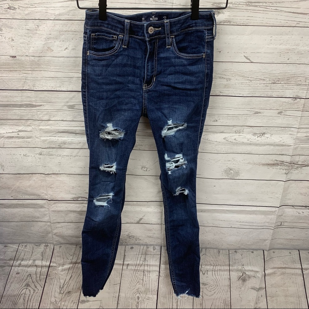 Hollister Girls Super High Rise Skinny destructed Jeans 0R EUC
